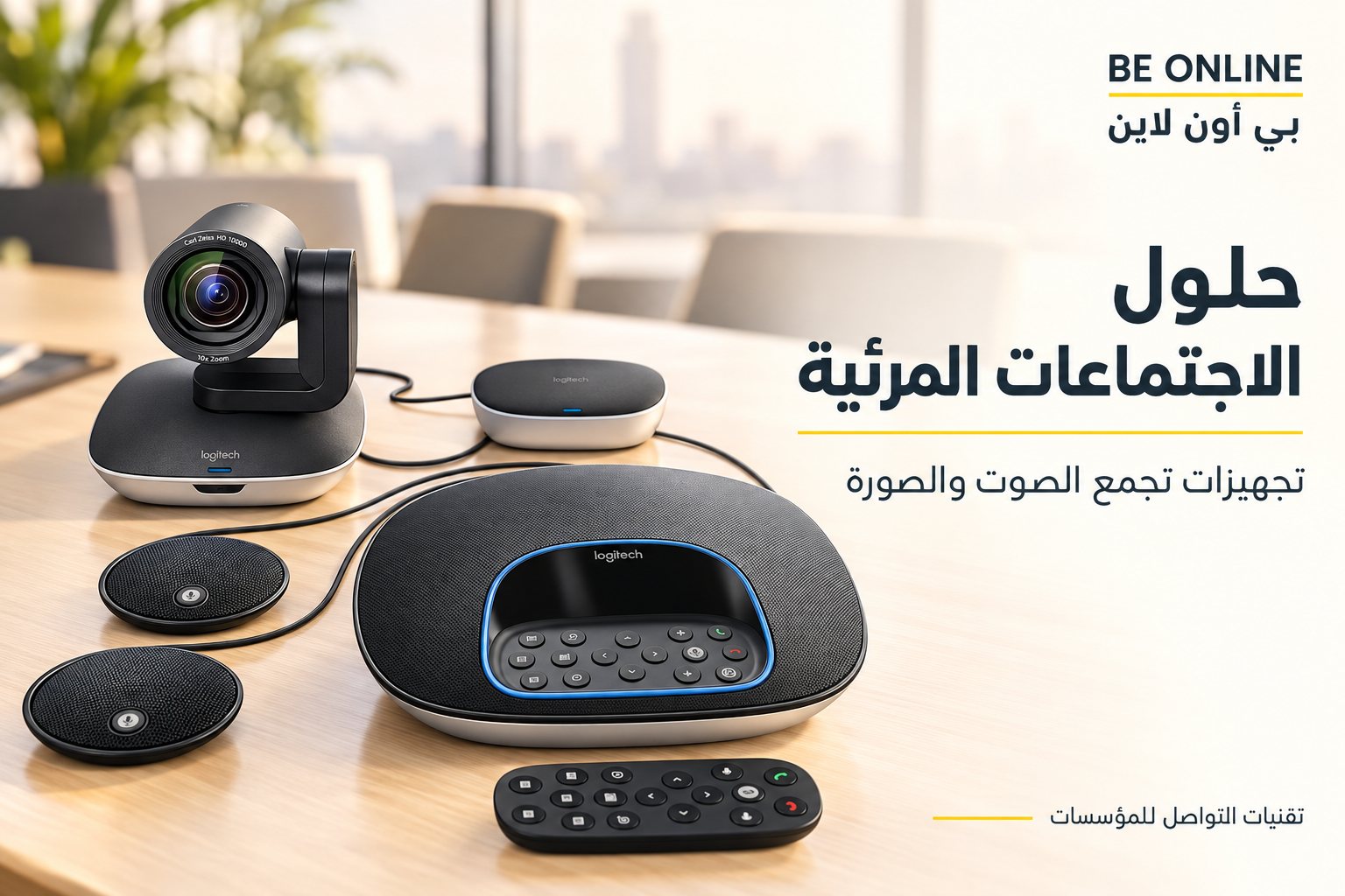 ملصق بي أون لاين لتجهيزات الاجتماعات المرئية