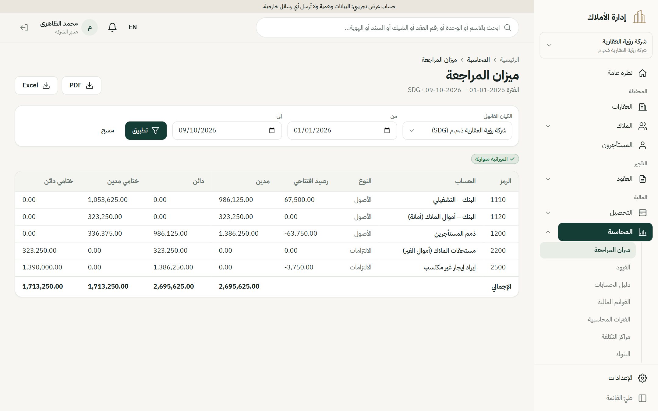 تقرير ميزان المراجعة